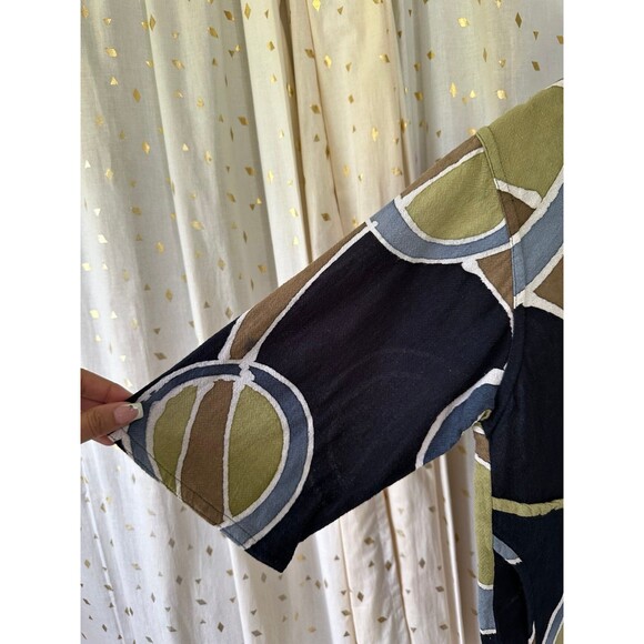 Water Lily 100% Cotton Batik Dye Inspired Geometric Side Pockets Tunic Blouse S - Picture 3 of 7